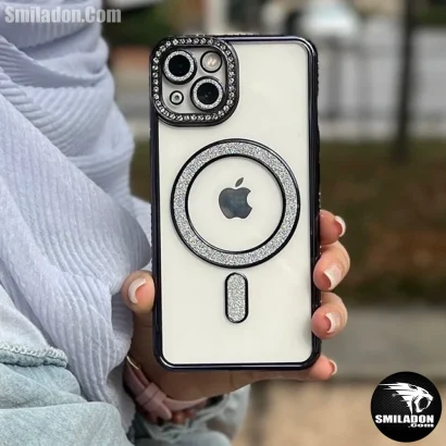 قاب گوشی آیفون 14 نرمال Iphone 14 Normal ژله ای دور کروم نگین دار مگ سیف (کد2087)